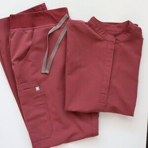 Figs DARK CHERRY LIMITED color scrub SET XS Rafaela Top and M Kade Cargo Pant